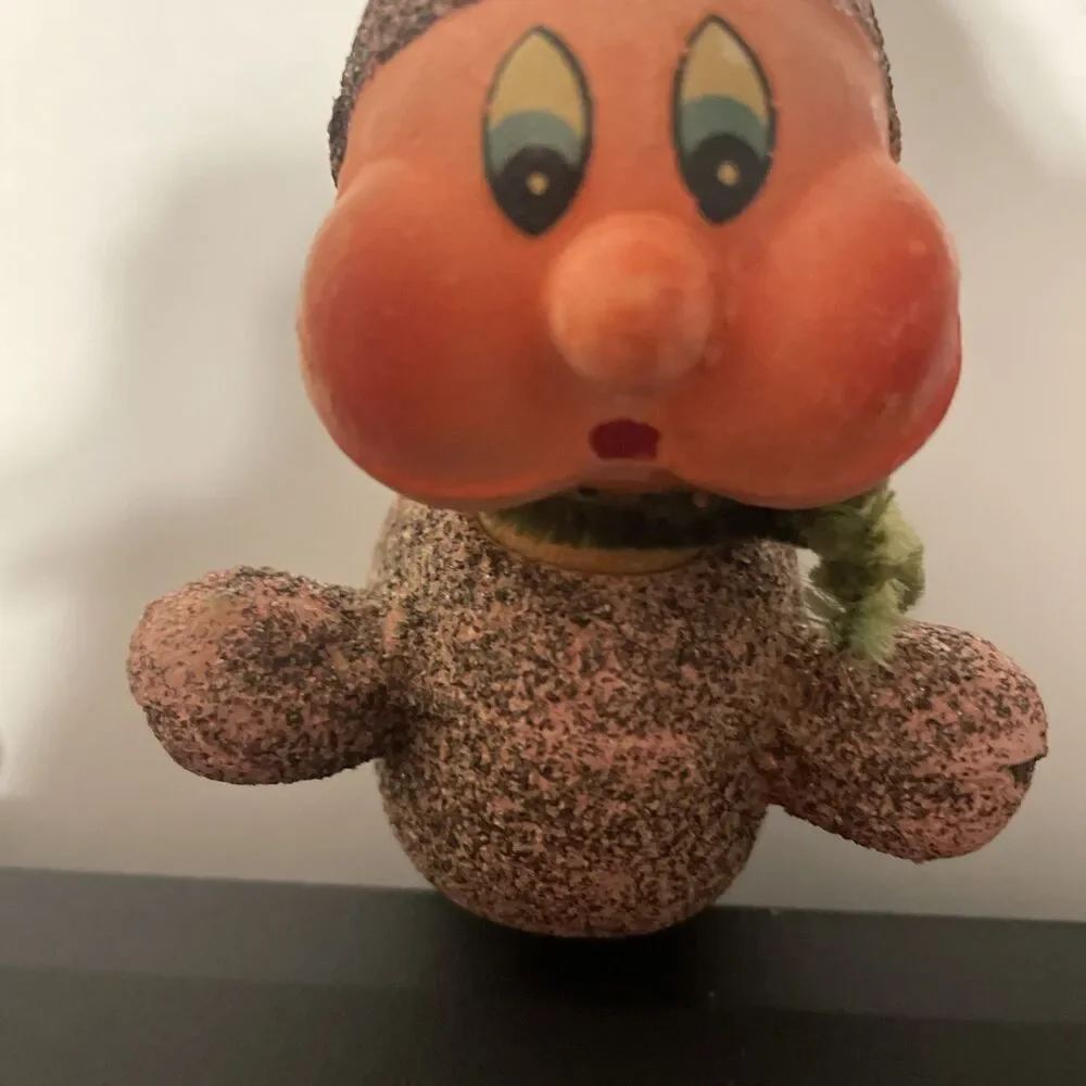 Vintage Christmas Elf Gnome Glittered Decoration Ornament Paper Mache